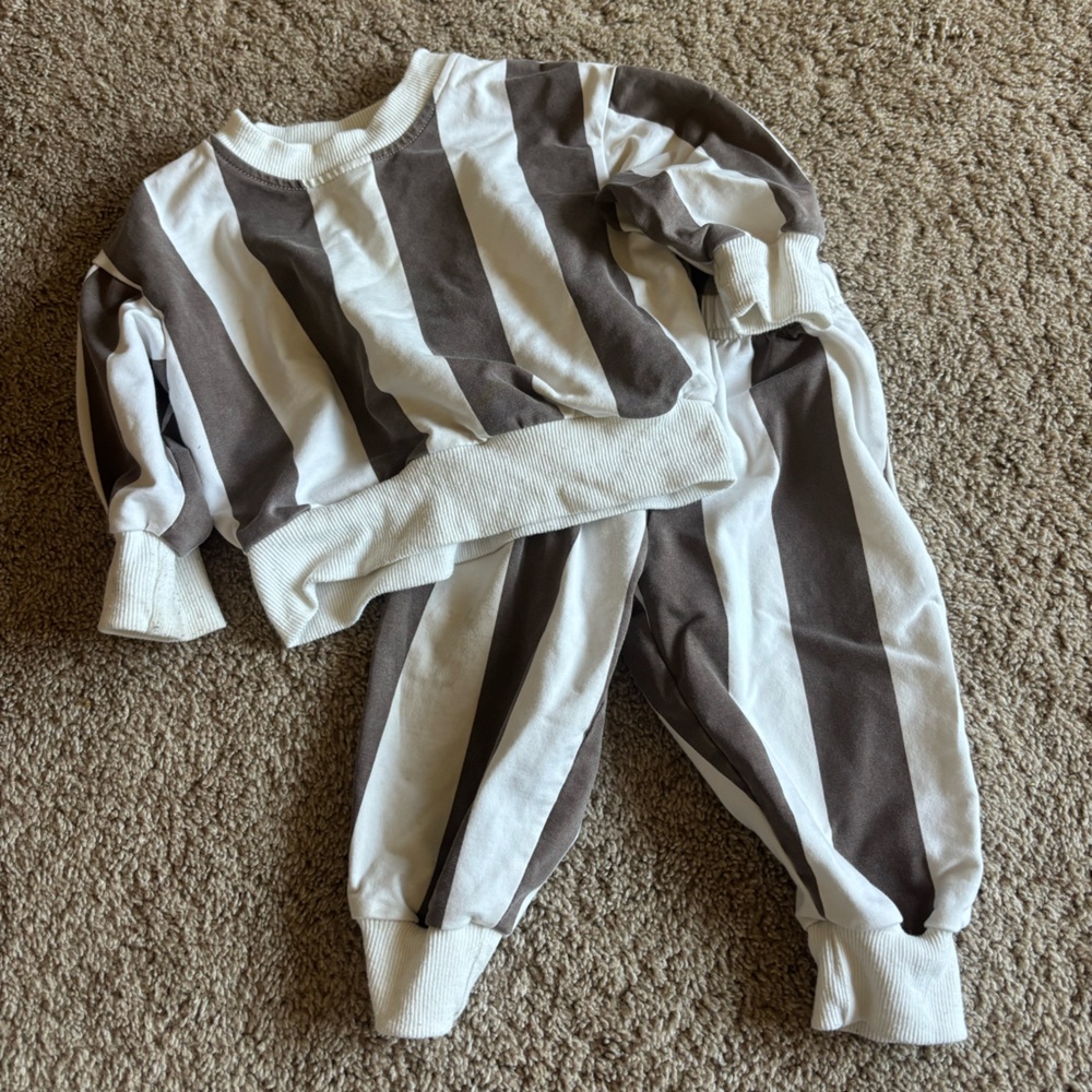 Kids Striped Matching Set - White and Brown